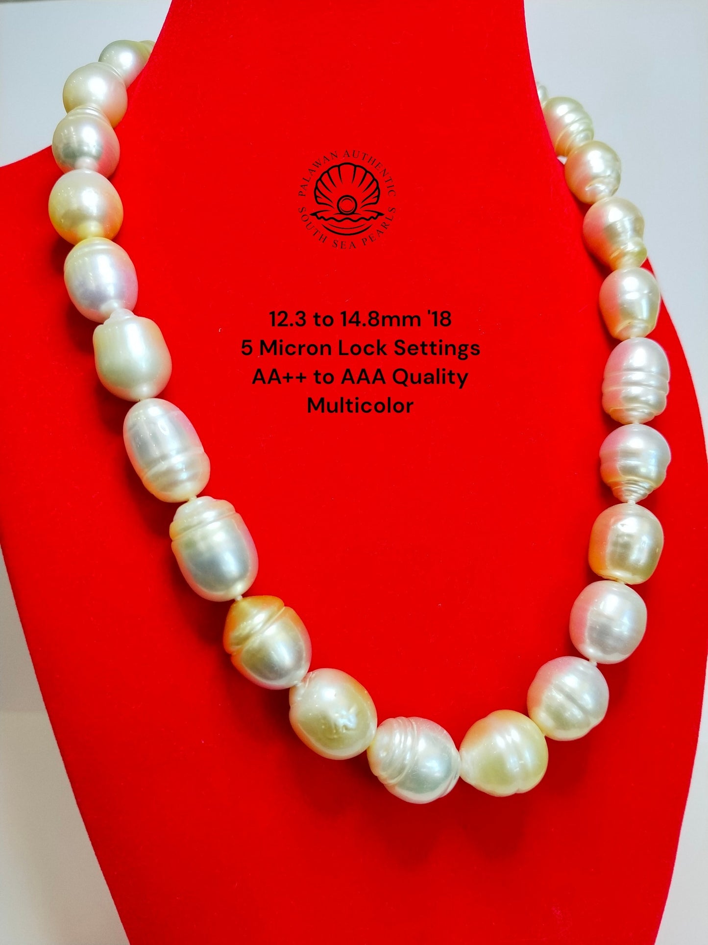 12.3 to 14.8mm Palawan Authentic Multicolor South Sea Pearl Choker in 5 Micron Lock Settings