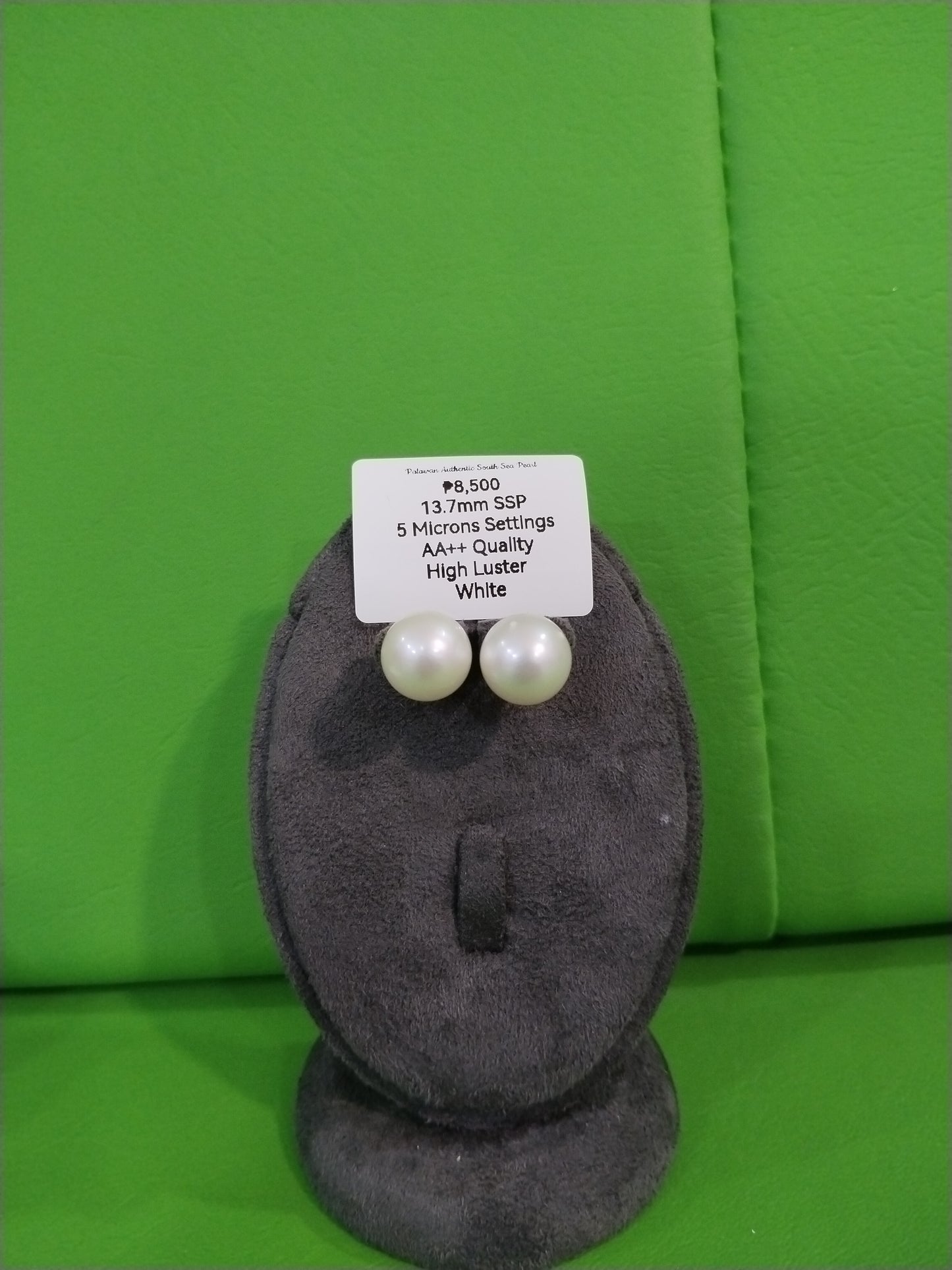 13.3 to 13.8mm Authentic White South Sea Pearl Set in 5 Micron Settings