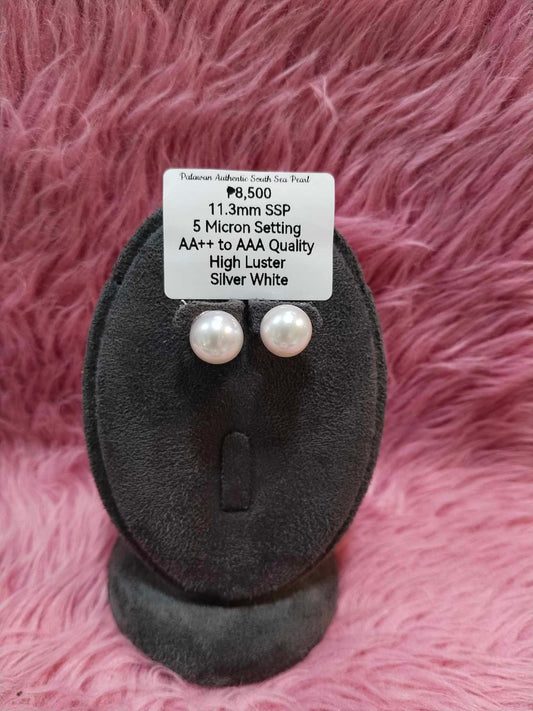 11.3mm Authentic Silver White South Sea Pearl Set in 5 Micron Settings