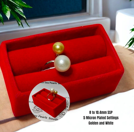 New Arrival! 8mm to 10.4mm Authentic South Sea Pearls Ring in 5 Micron Plated Settings