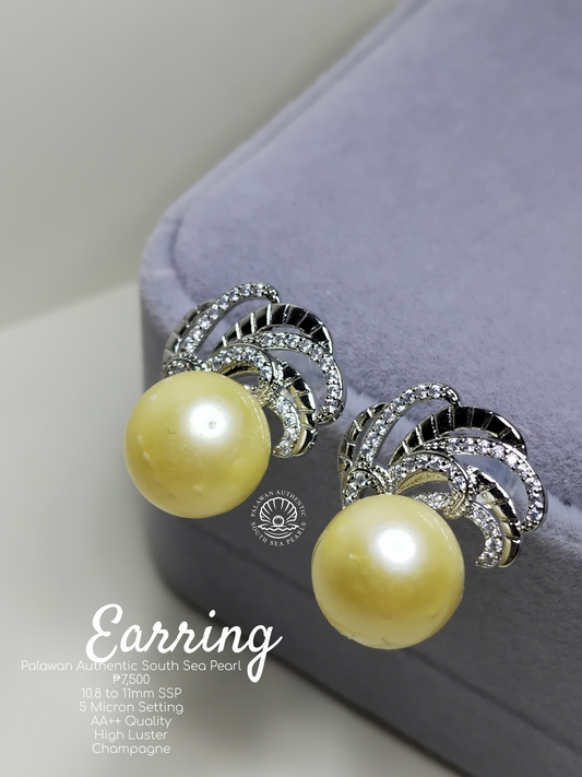 10.8mm to 11mm Authentic Champagne Color South Sea Pearls Set in 5 Micron Settings