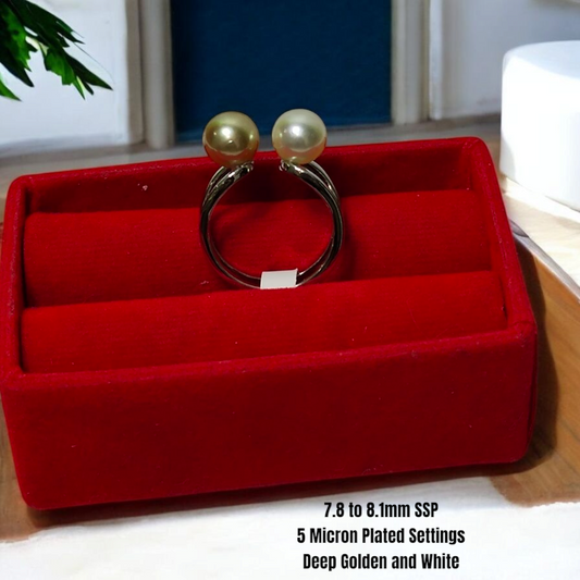 New Arrival! 7.8mm to 8.1mm Authentic South Sea Pearls Ring in 5 Micron Plated Settings