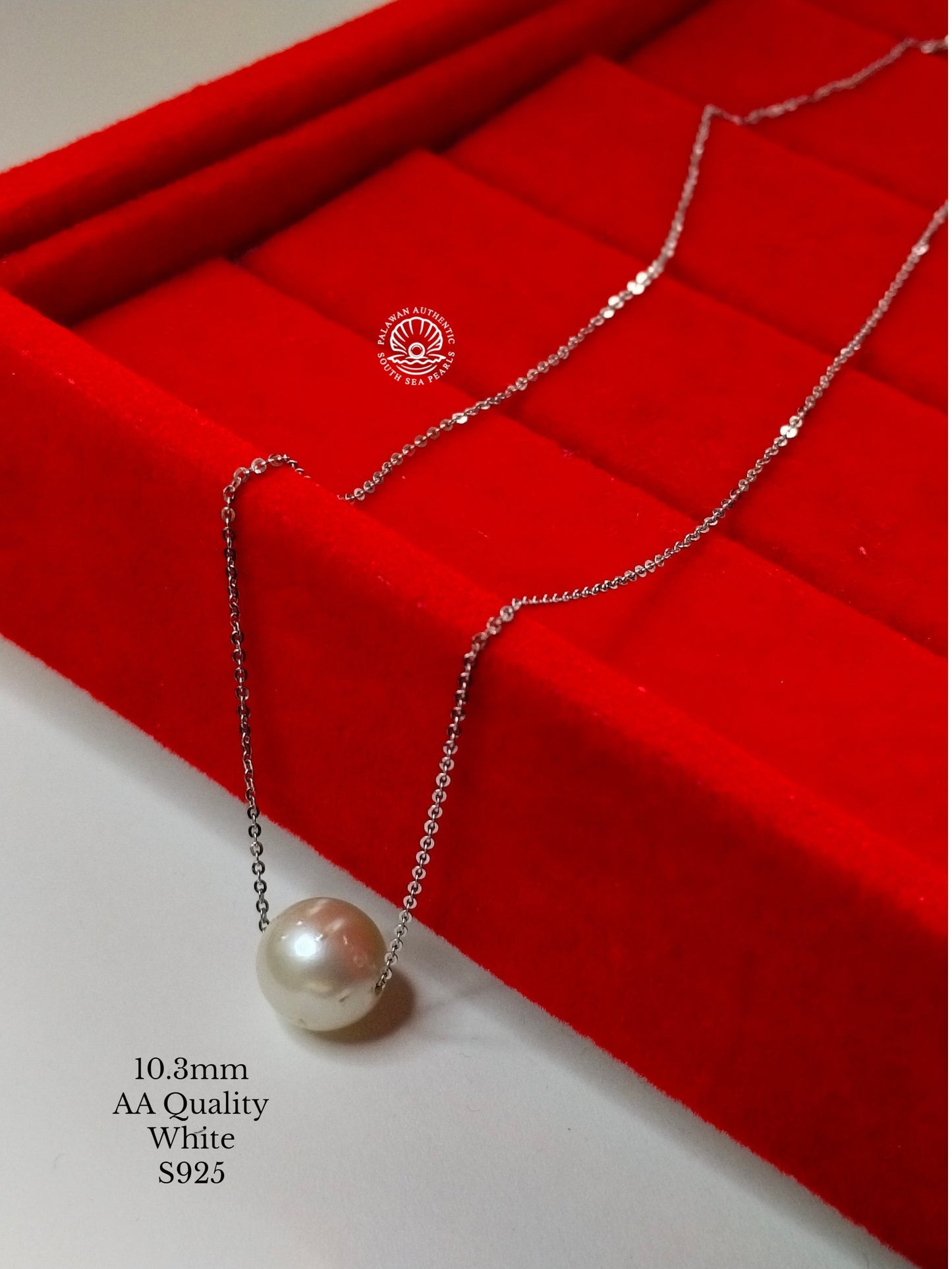10.3mm Palawan Authentic  White Color South Sea Pearl Floating Necklace in S925