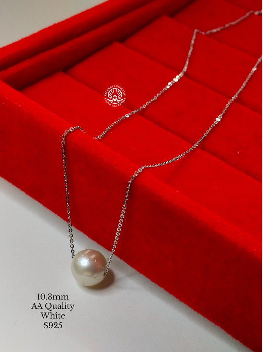10.3mm Palawan Authentic  White Color South Sea Pearl Floating Necklace in S925