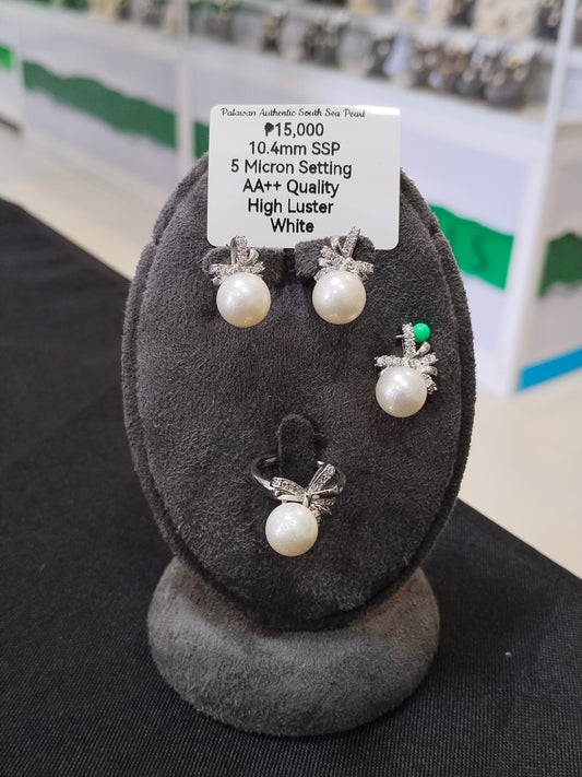 10.4mm Authentic White South Sea Pearl Set in 5 Micron Settings