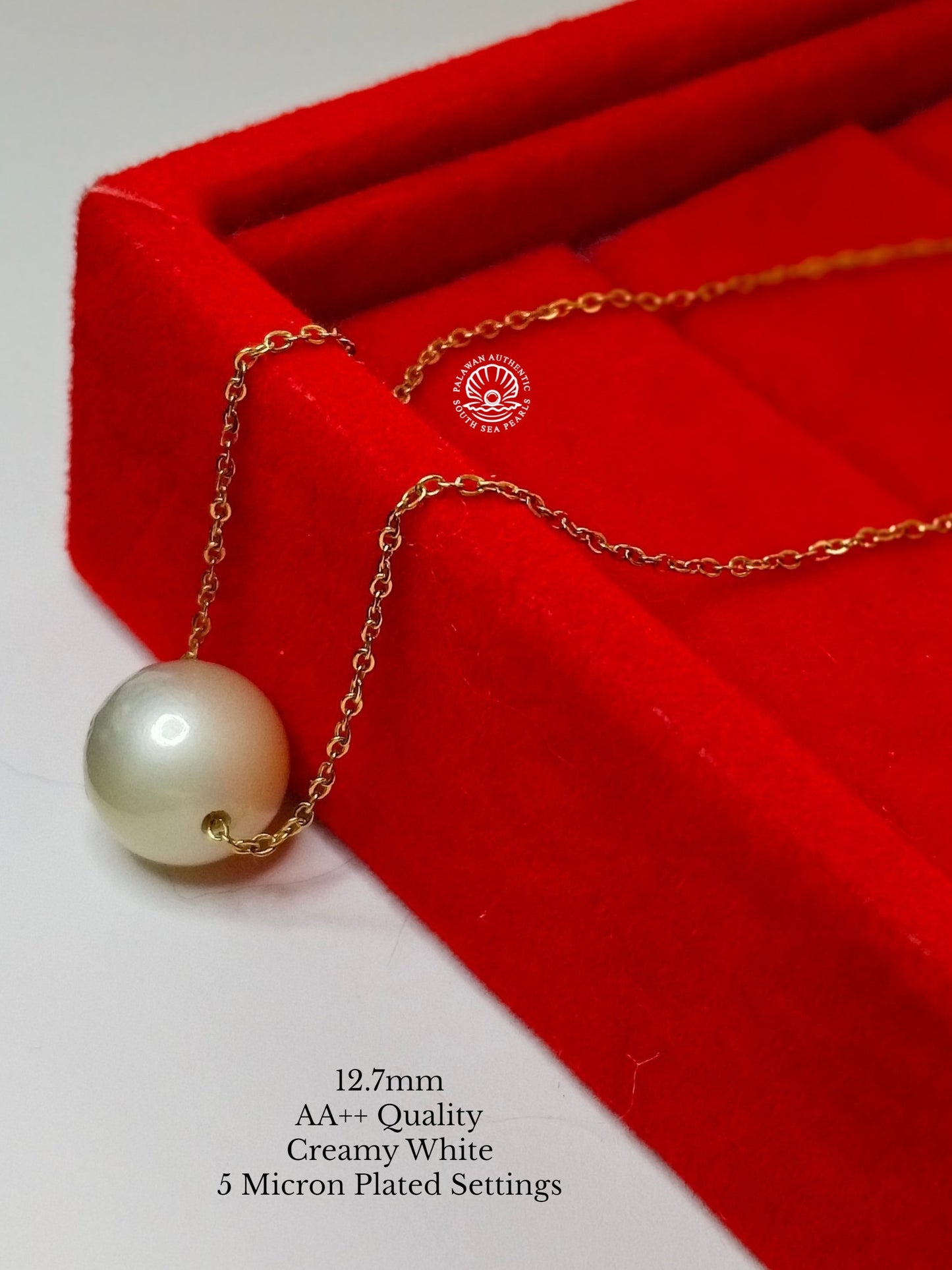 12.7mm Palawan Authentic Creamy White Color South Sea Pearl Floating Necklace in 5 Micron Plated