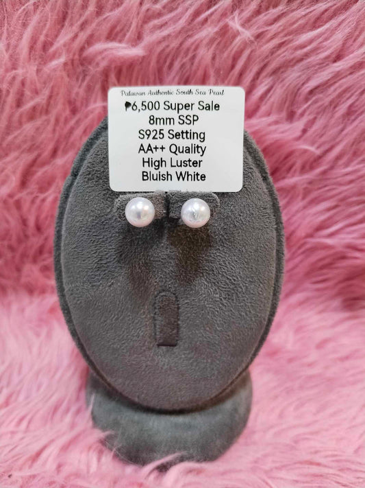 8mm Authentic Bluish White South Sea Pearl Set in S925 Settings