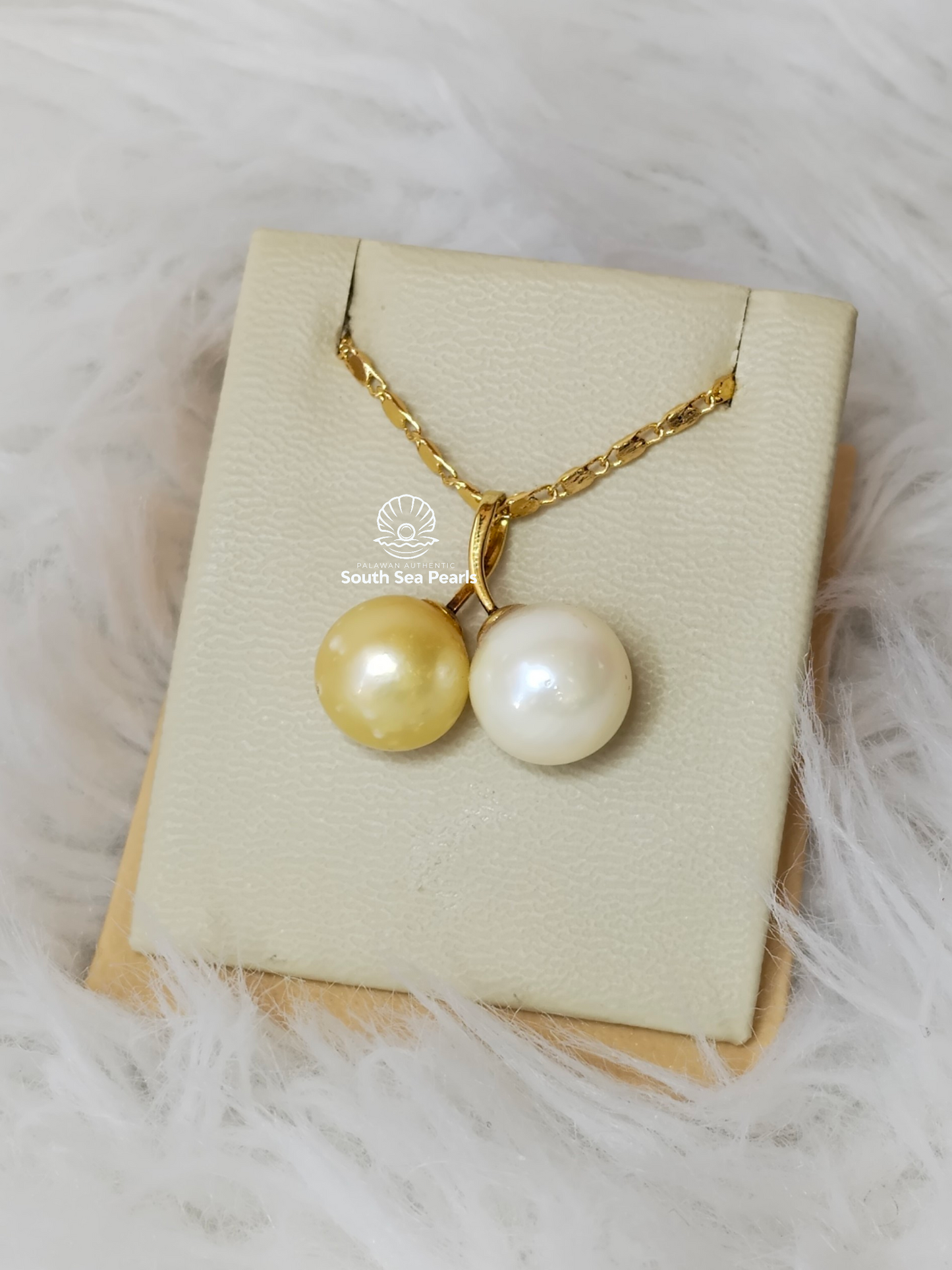 11mm to 11.5mm Palawan Authentic Champagne and White Color South Sea Pearl Pendant in 14k Real Gold Settings