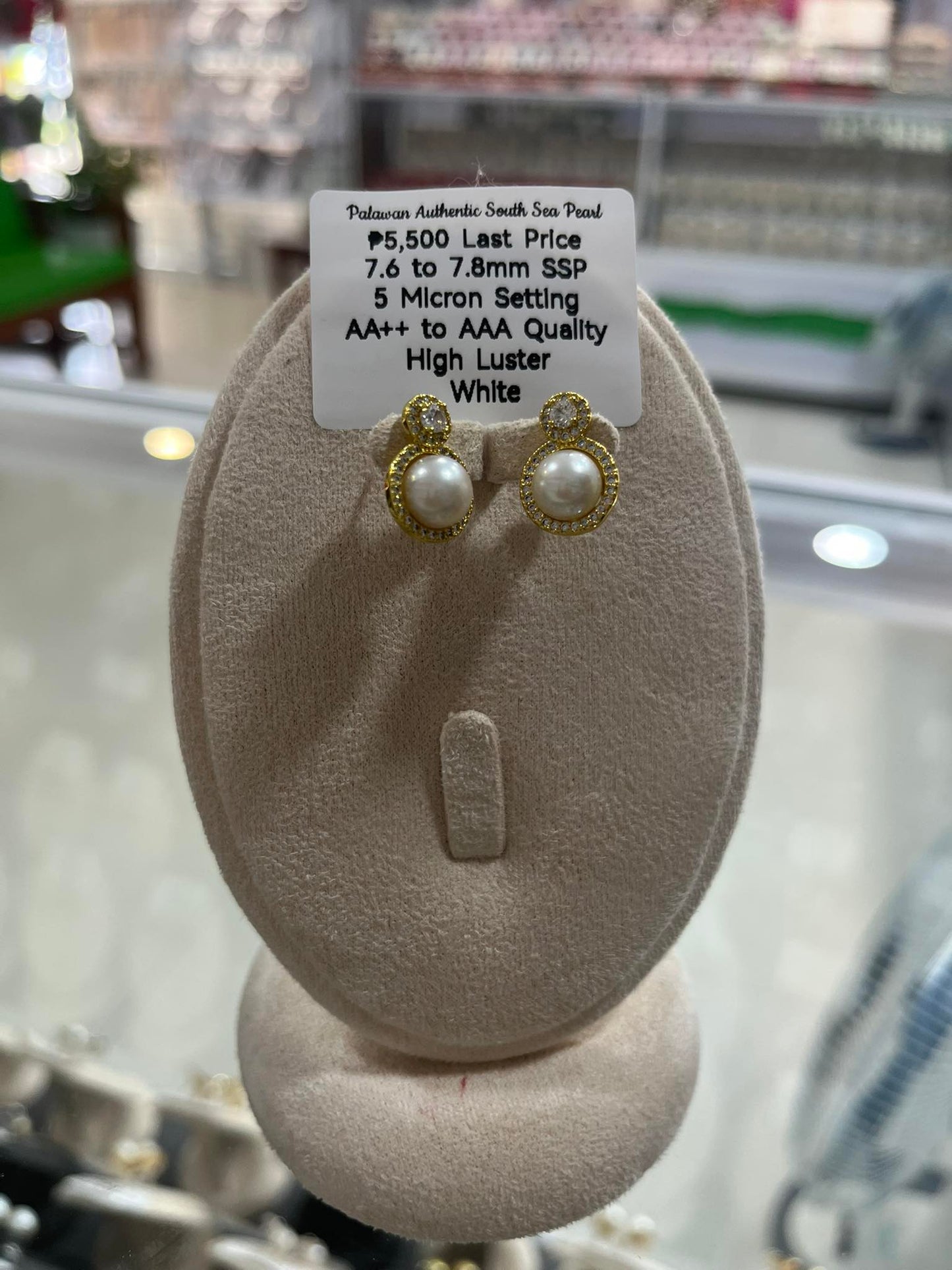 7.6 to 7.8mm Authentic White South Sea Pearl Set in 5 Micron Settings