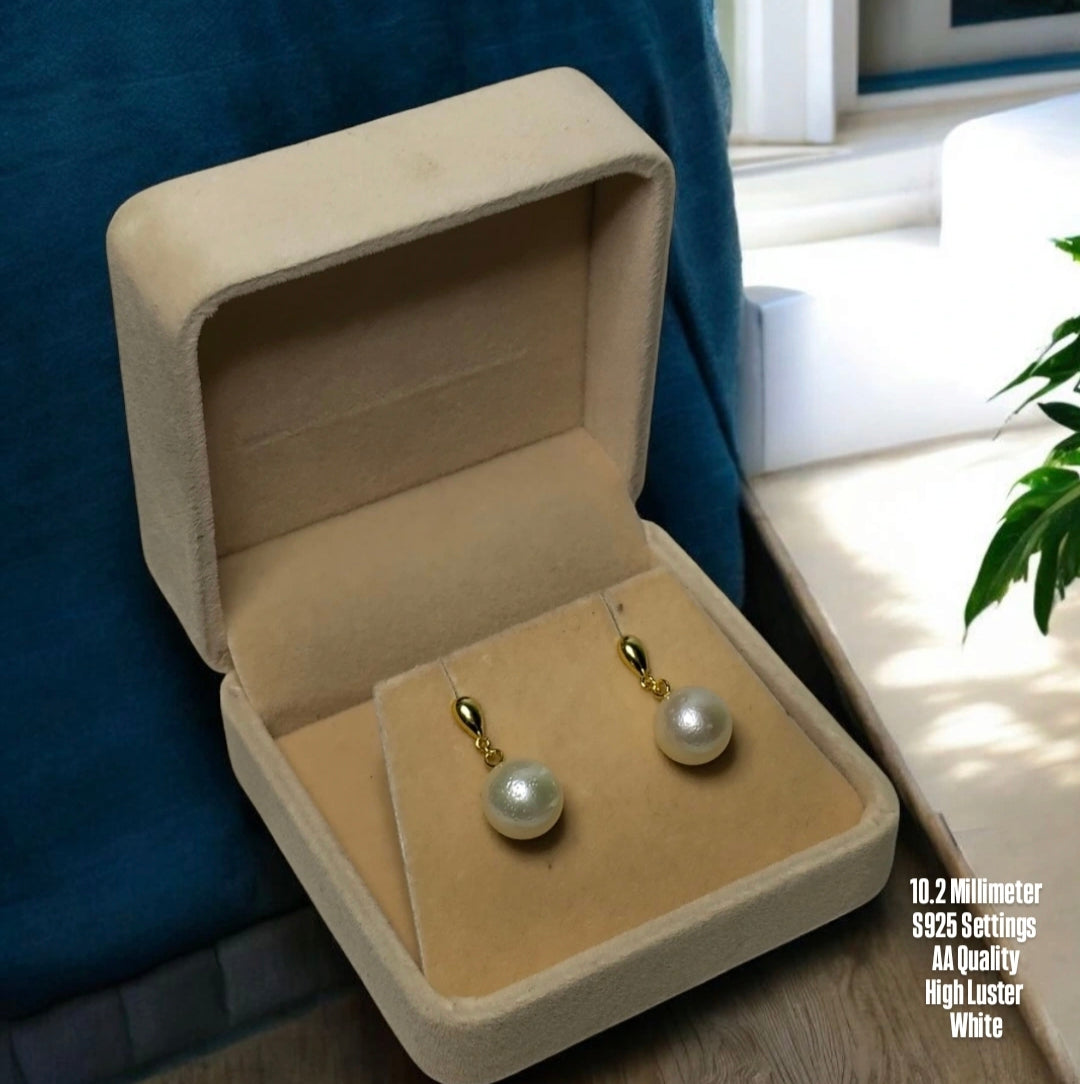 New Arrival! 10.2mm Authentic White South Sea Pearl Earring in S925 Setting
