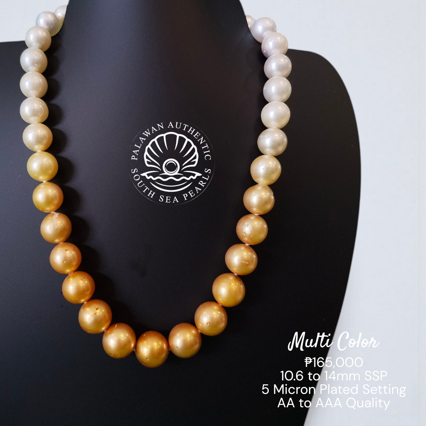 Palawan 10.6 to 14mm Authentic White South Sea Pearl Choker in 5 Micron Lock Setting.