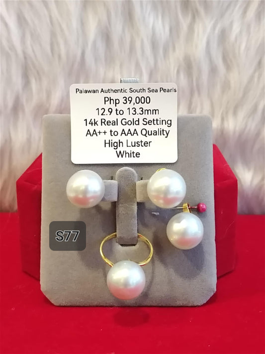12.9mm to 13.3mm Authentic White South Sea Pearls Set in 14K Gold Settings