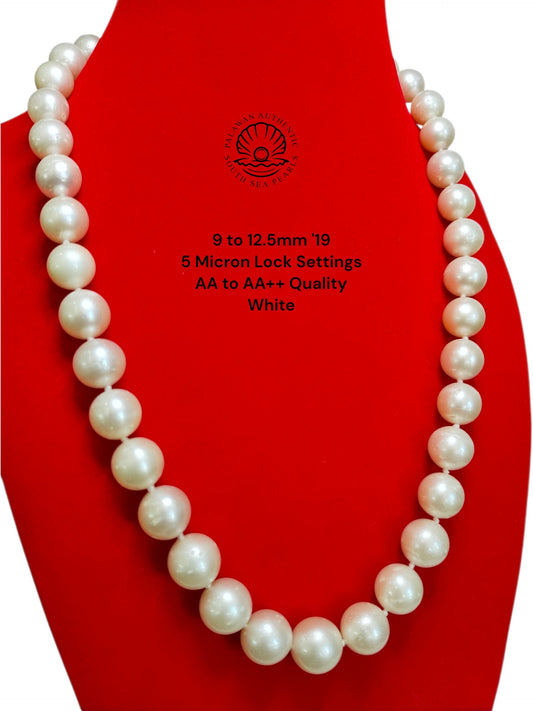 9 to 12.5 Palawan Authentic White Color South Sea Pearl Choker in 5 Micron Lock Settings