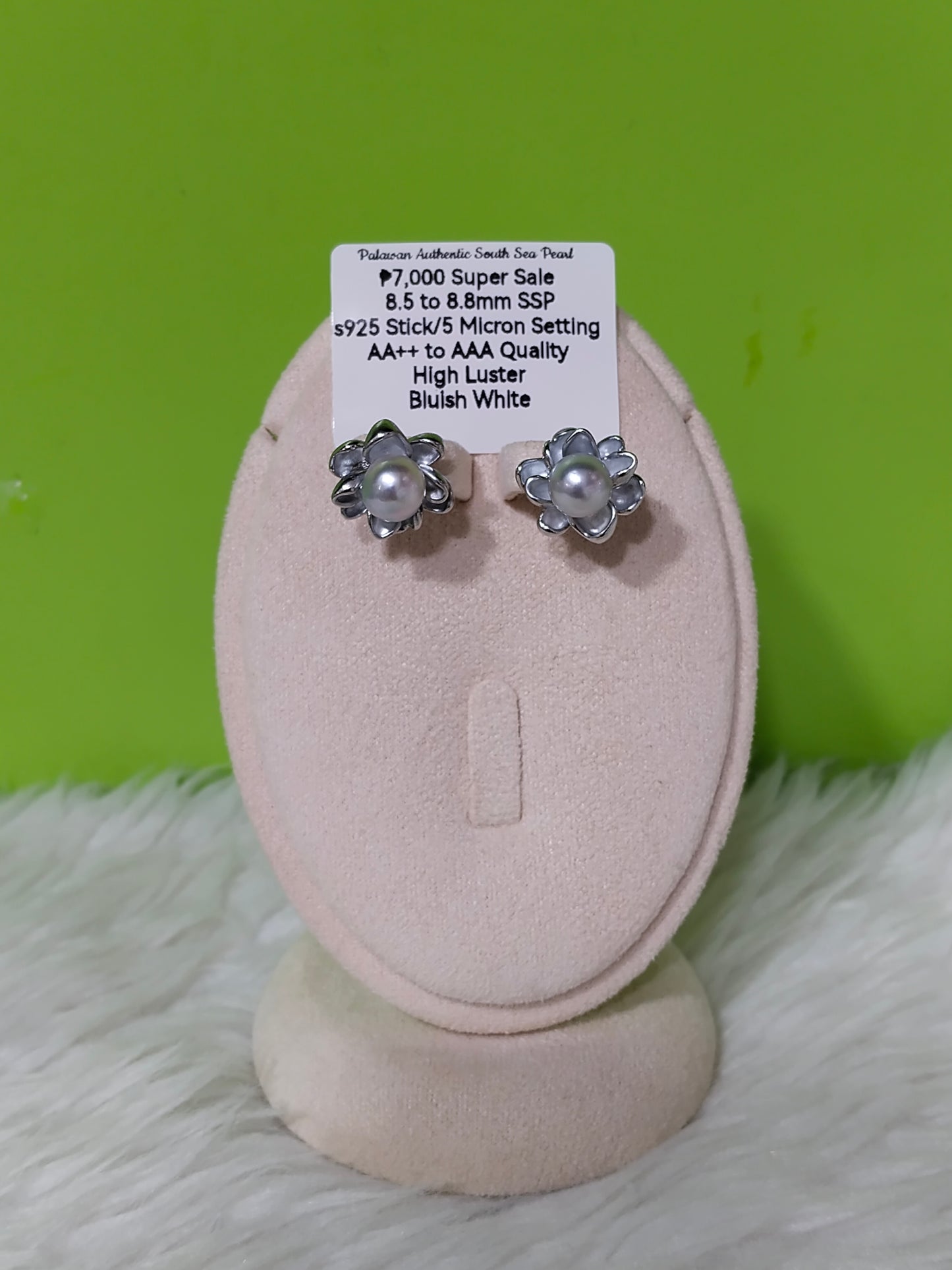 New Arrival! 8.5mm to 8.8mm Authentic Bluish White Color South Sea Pearl Earrings in S925 Sticks and 5 Micron Plated Settings