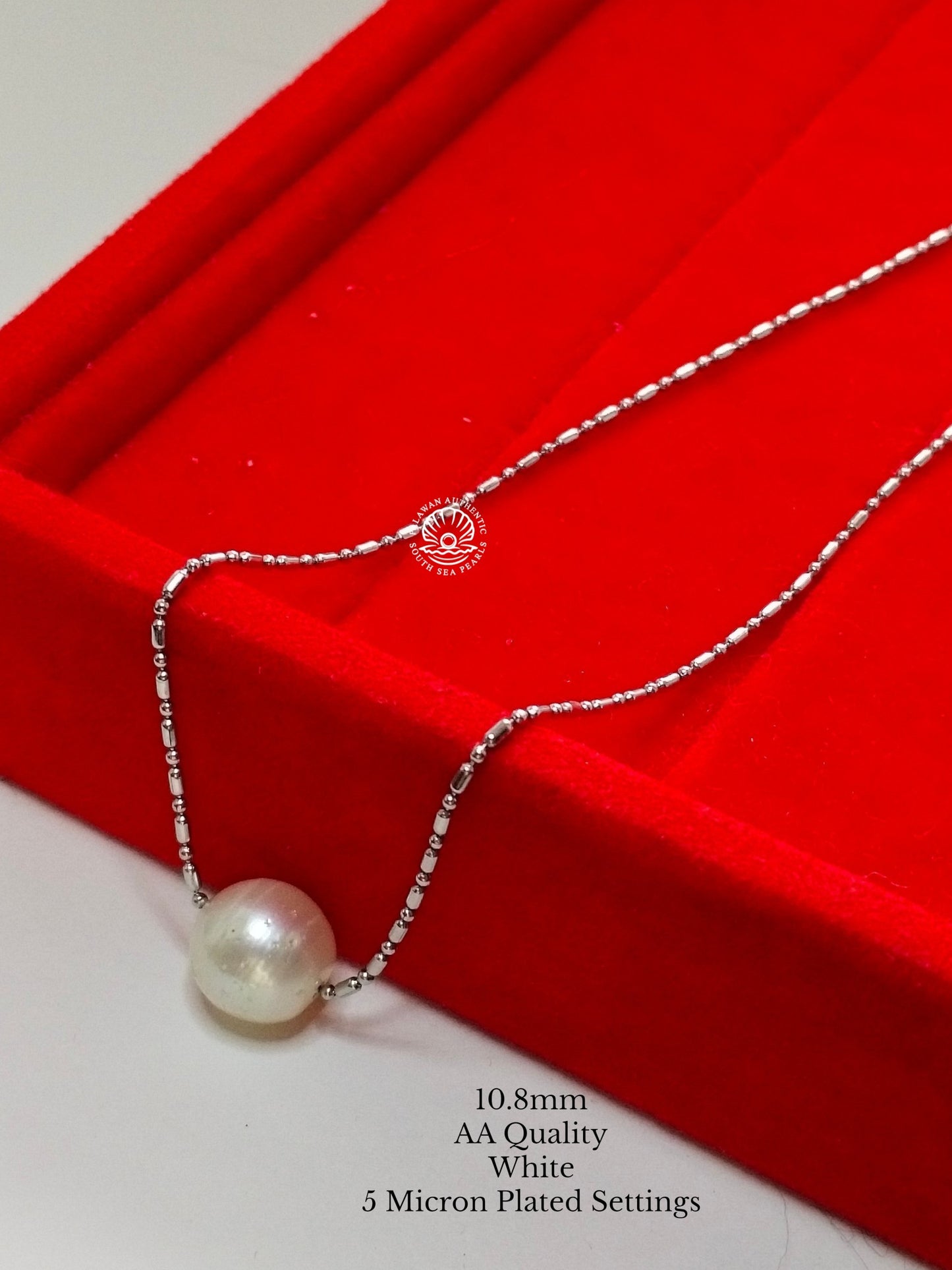 10.8mm Palawan Authentic White Color South Sea Pearl Floating Necklace in 5 Micron Plated