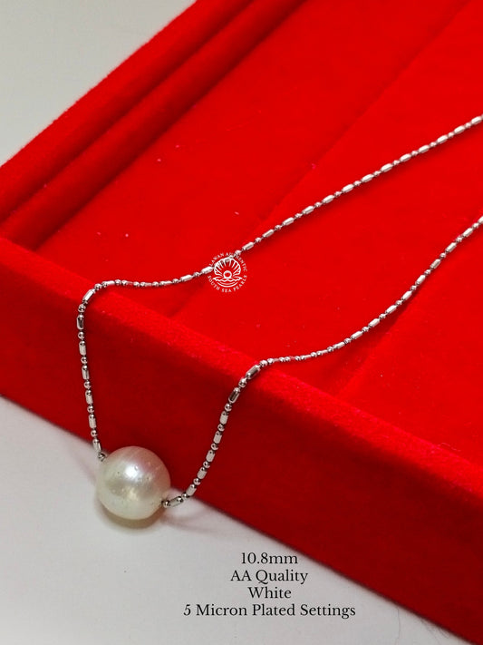 10.8mm Palawan Authentic White Color South Sea Pearl Floating Necklace in 5 Micron Plated