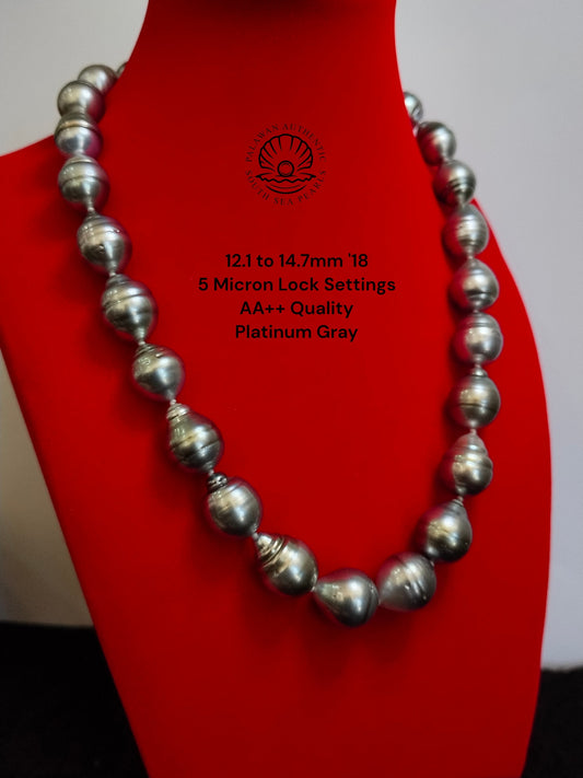 12.1 to 14.7mm Palawan Authentic Platinum Gray Color South Sea Pearl Choker in 5 Micron Lock Settings