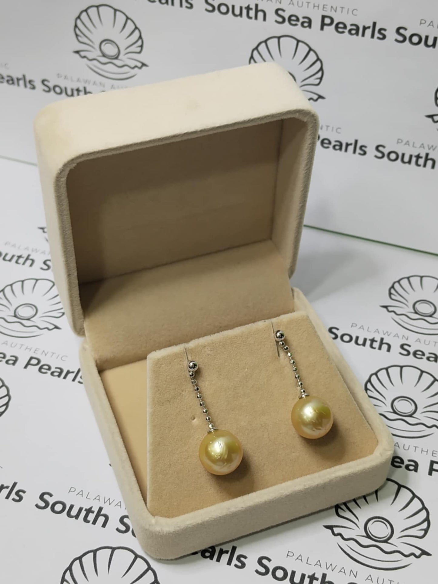 New Arrival! 10.9mm Authentic Golden Color South Sea Pearl Earrings in S925 Settings