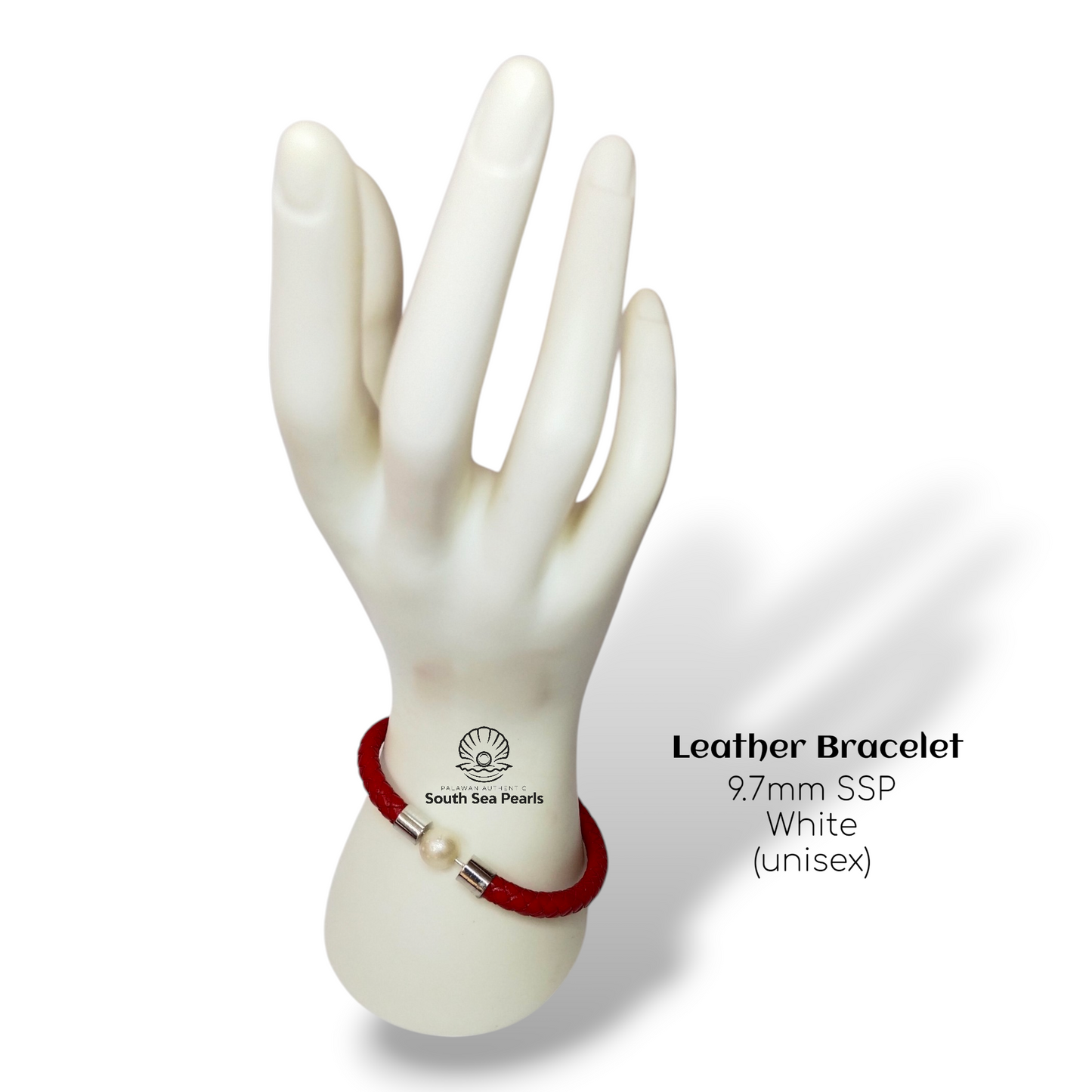 9.7mm Palawan Authentic White Color South Sea Pearl Bracelet in Leather Settings