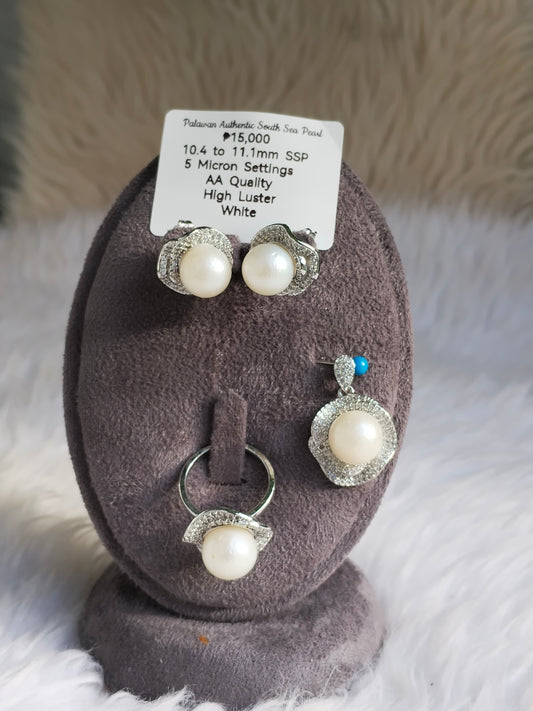 10.4 to 11.1mm Authentic White South Sea Pearl Set in 5 Micron Settings