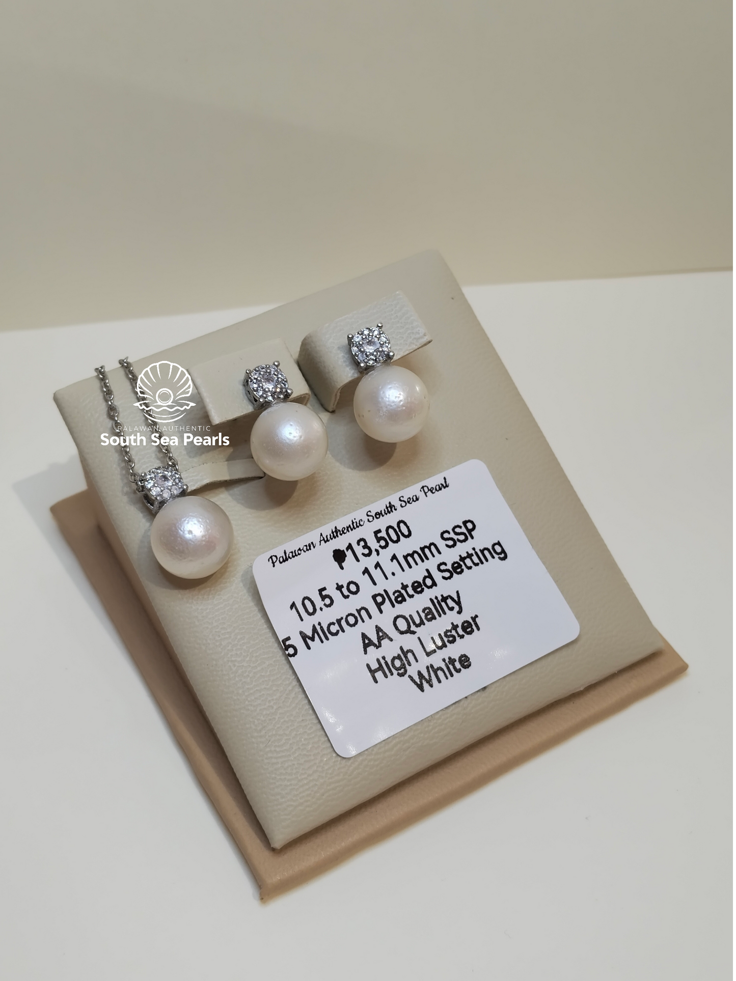 10.5mm to 11.1mm Authentic White South Sea Pearl Set in 5 Micron Settings