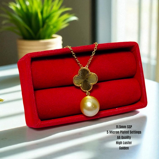 New Arrival! 11.5mm Authentic Golden Color South Sea Pearls Pendant in 5 Micron Plated Settings