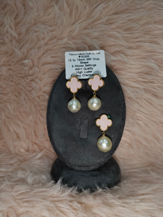 12 to 13mm Authentic Creamy Champagne Color South Sea Pearl Set in 5 Micron Settings