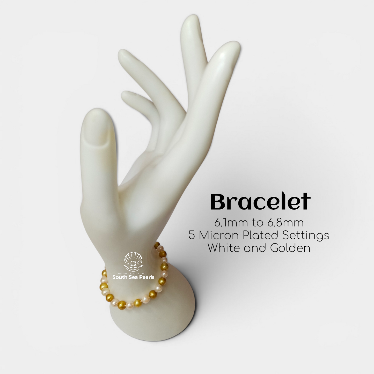 6.1mm to 6.8mm Palawan Authentic White and Golden South Sea Pearl Bracelets in 5 Micron Lock Settings