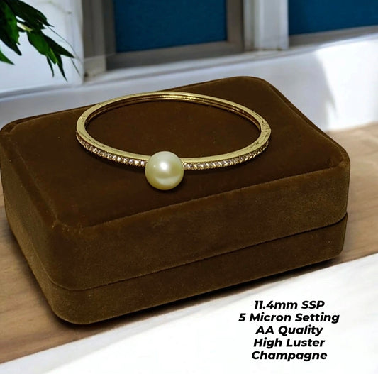 New Arrival! 11.4mm Authentic Champagne Color South Sea Pearl Bangle in 5 Micron Setting