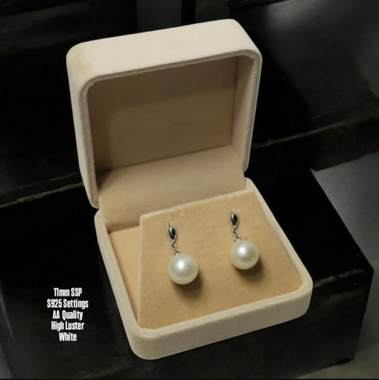 New Arrival! 11mm Authentic White South Sea Pearl Earrings in S925 Settings