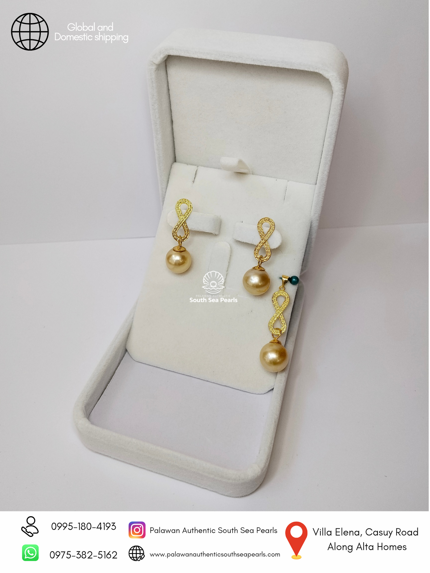 10.9mm to 11.1mm Palawan Authentic Tahitian Black Color South Sea Pearl Sets in 14k and 18k Real Gold Settings