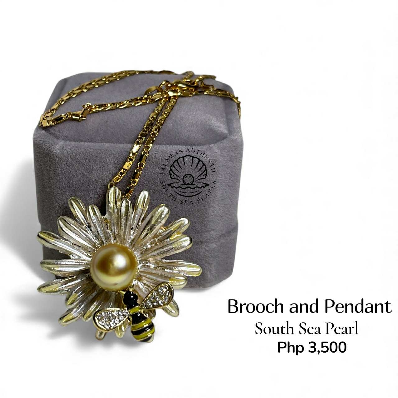 Palawan Authentic South Sea Pearl Brooch Pin in 5 Micron Plated Settings