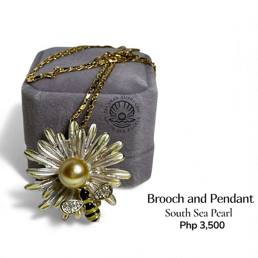 Palawan Authentic South Sea Pearl Brooch Pin in 5 Micron Plated Settings