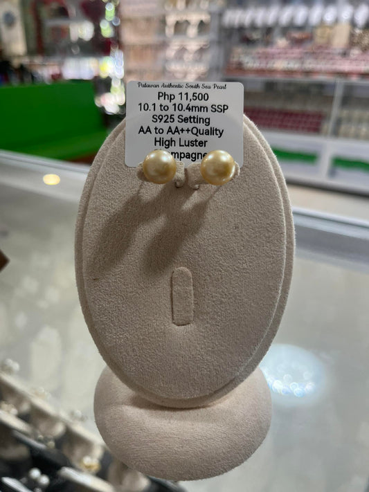 10.1 to 10.4mm Authentic Champagne Color South Sea Pearl Set in S925 Settings