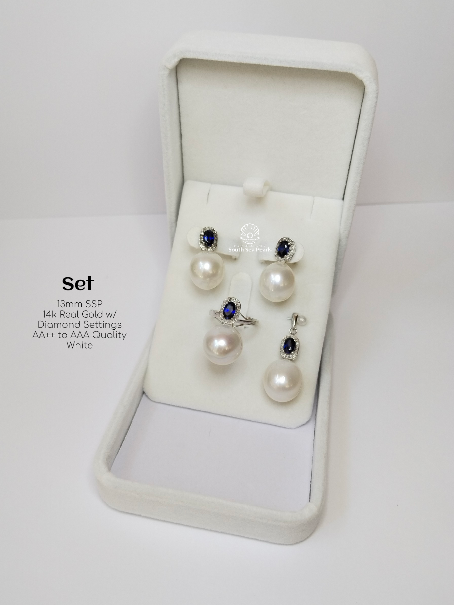 13mm Palawan Authentic White Color South Sea Pearl in 14k Real Gold and Diamonds