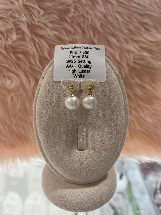 11mm Authentic White South Sea Pearl Set in 5 Micron Settings