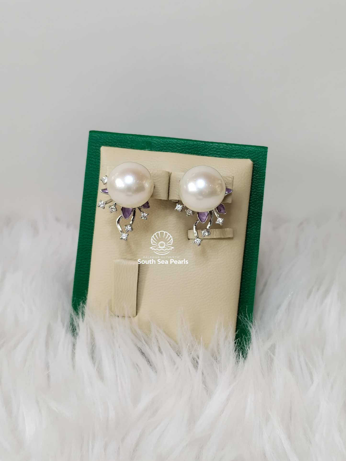 13.3mm Palawan Authentic White South Sea Pearls Earrings in 5 microns Plated Settings