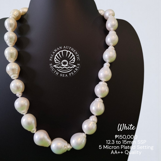 Palawan 12.3 to 15mm Authentic White South Sea Pearl Choker in 5 Micron Lock Setting.