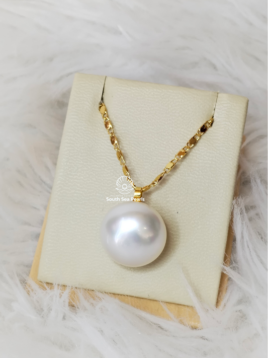 16.4mm Palawan Authentic White Color South Sea Pearl Pendant in 14k Real Gold Settings