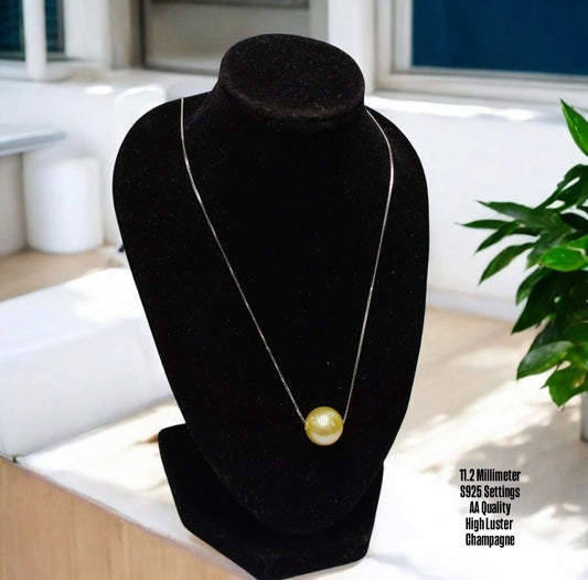 New Arrival! 11.2mm Authentic Champagne Color Floating Necklace in S925 Setting