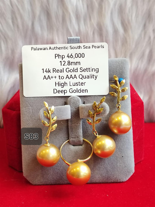 12.8mm Authentic Deep Golden South Sea Pearls Set in 14K Gold Settings
