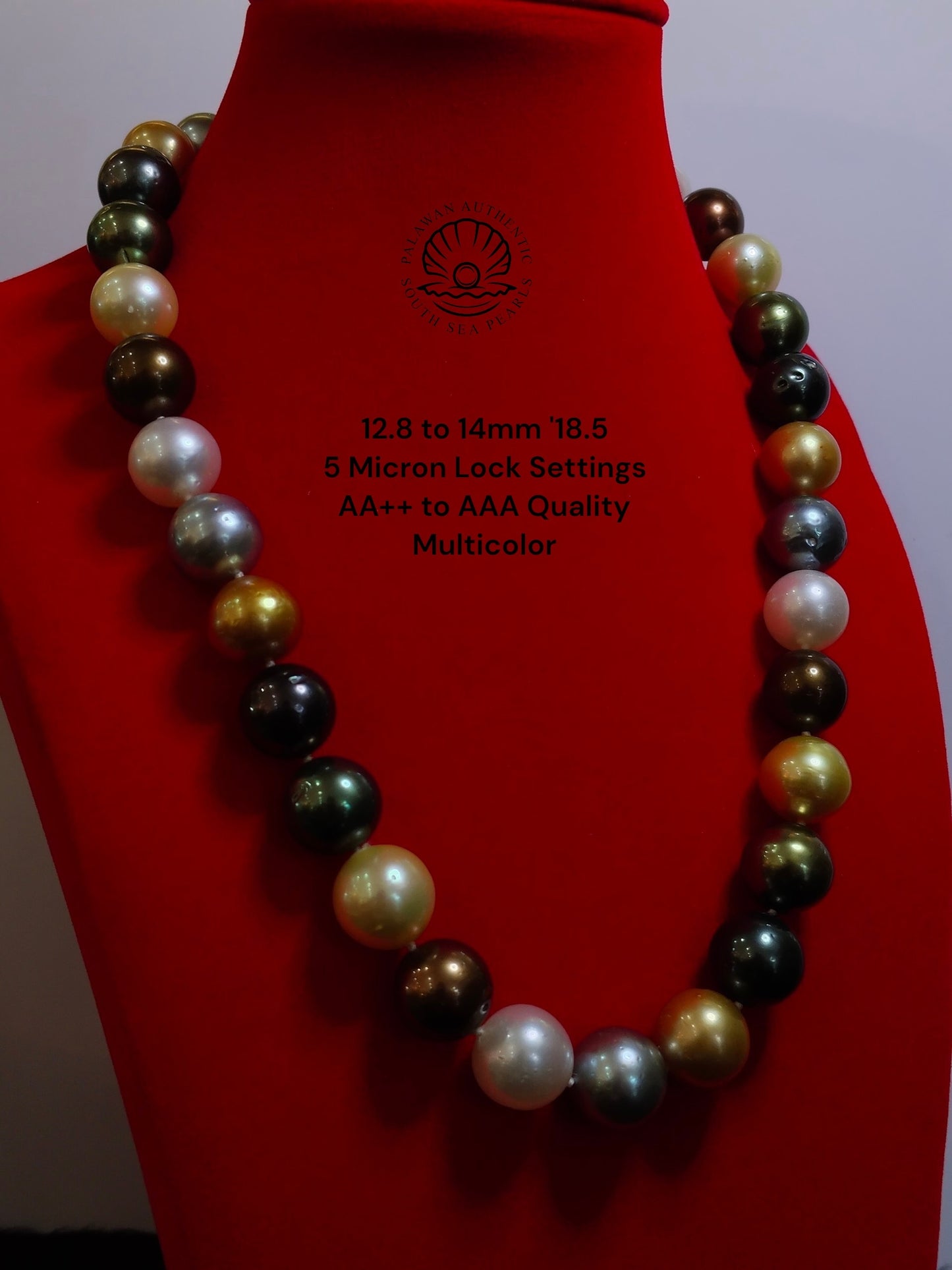 12.8 to 14mm Palawan Authentic Multicolor South Sea Pearl Choker in 5 Micron Lock Settings
