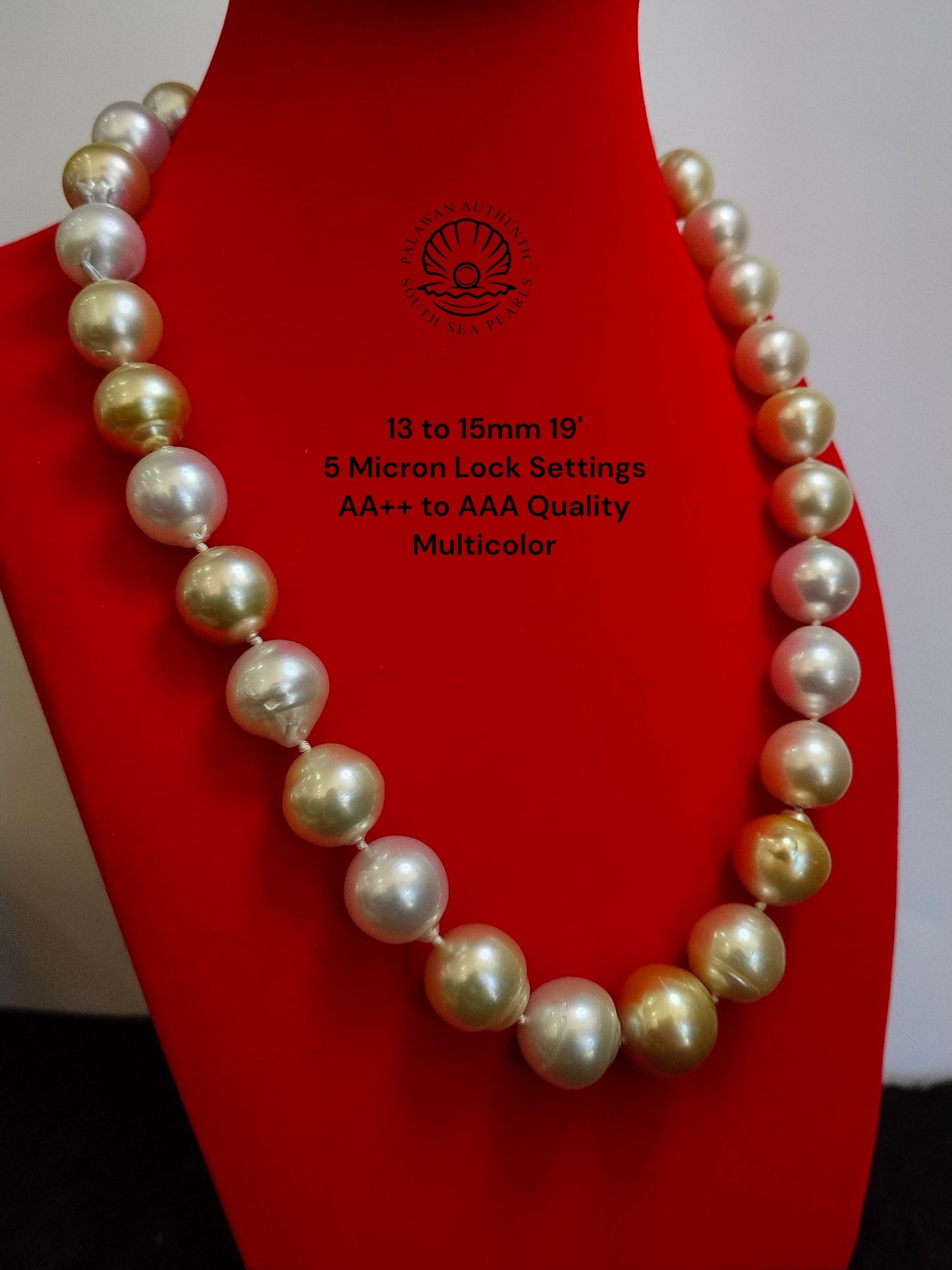 13 to 15mm Palawan Authentic Multicolor  South Sea Pearl Choker in 5 Micron Lock Settings