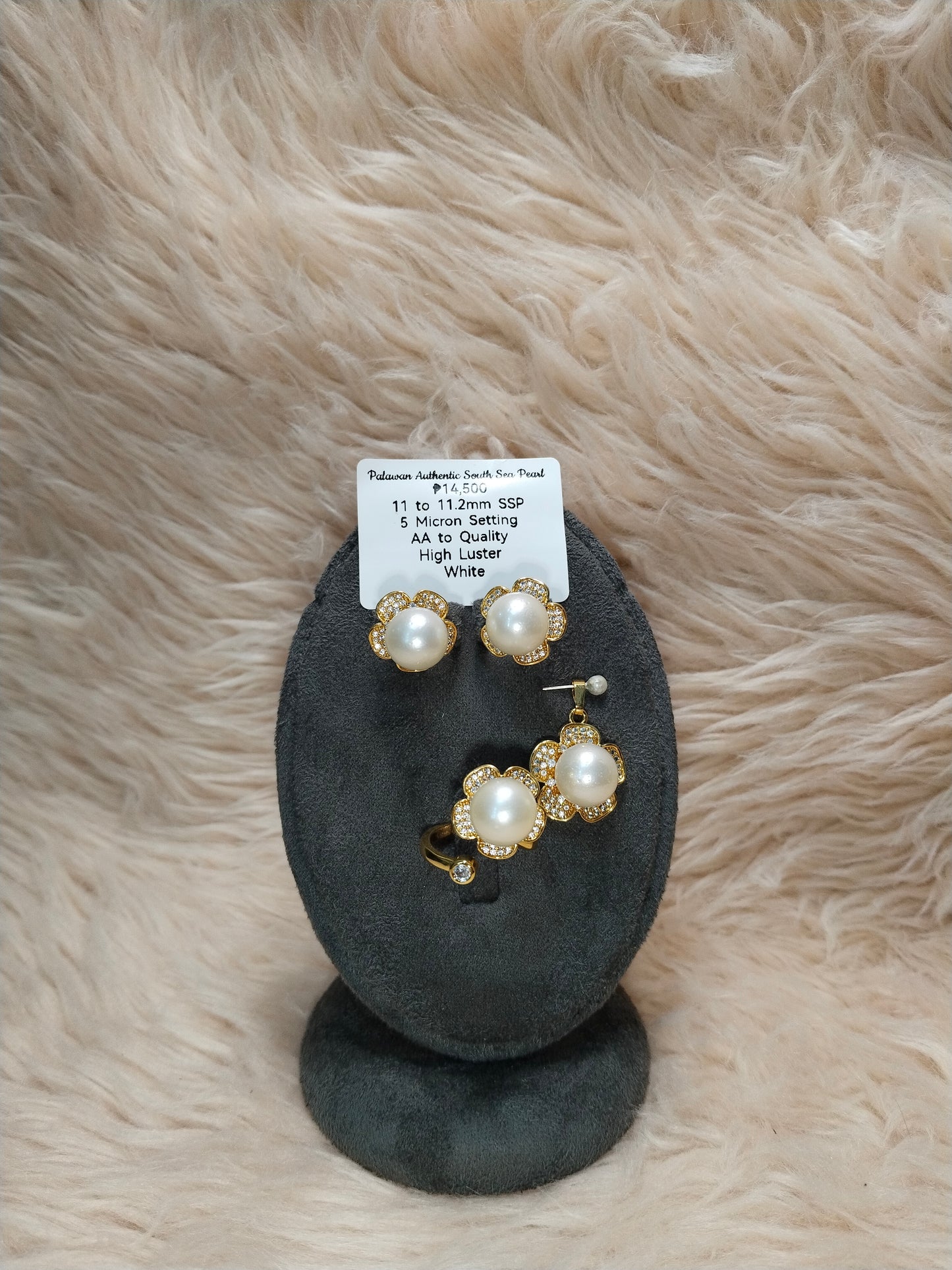 11 to 11.2mm Authentic White South Sea Pearl Set in 5 Micron Settings