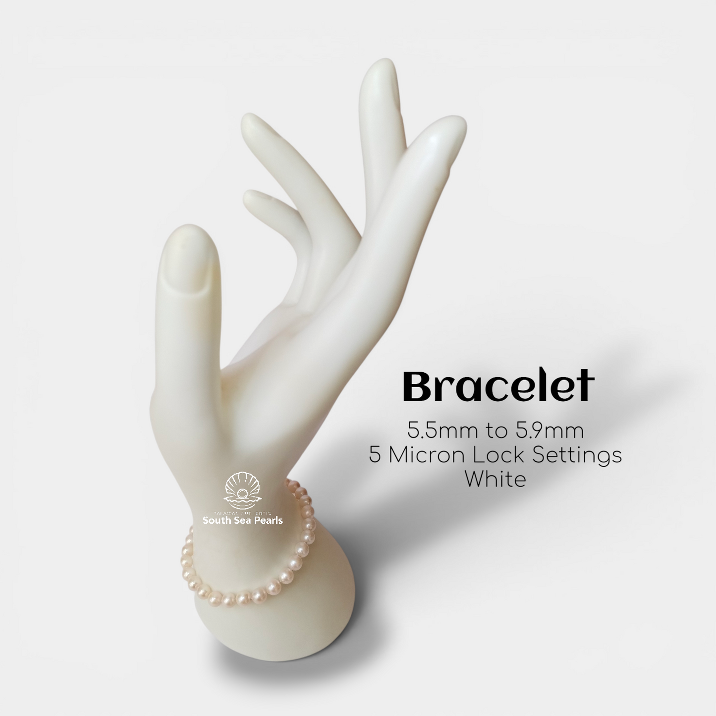 5.5mm to 5.9mm Palawan Authentic White South Sea Pearl Bracelets in 5 Micron Lock Settings