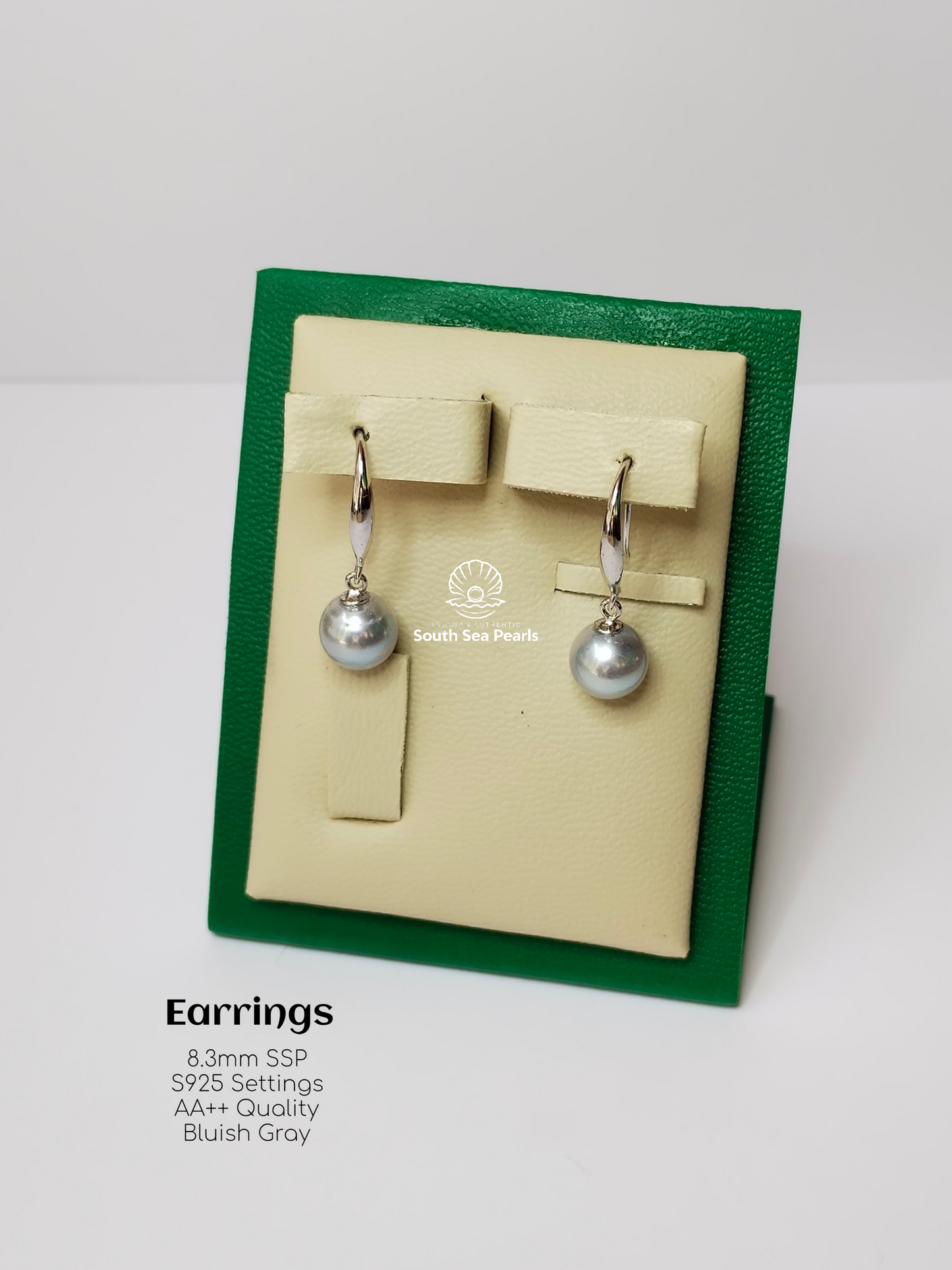 8.3mm Palawan Authentic Bluish Gray Color South Sea Pearl Earrings in S925 Settings