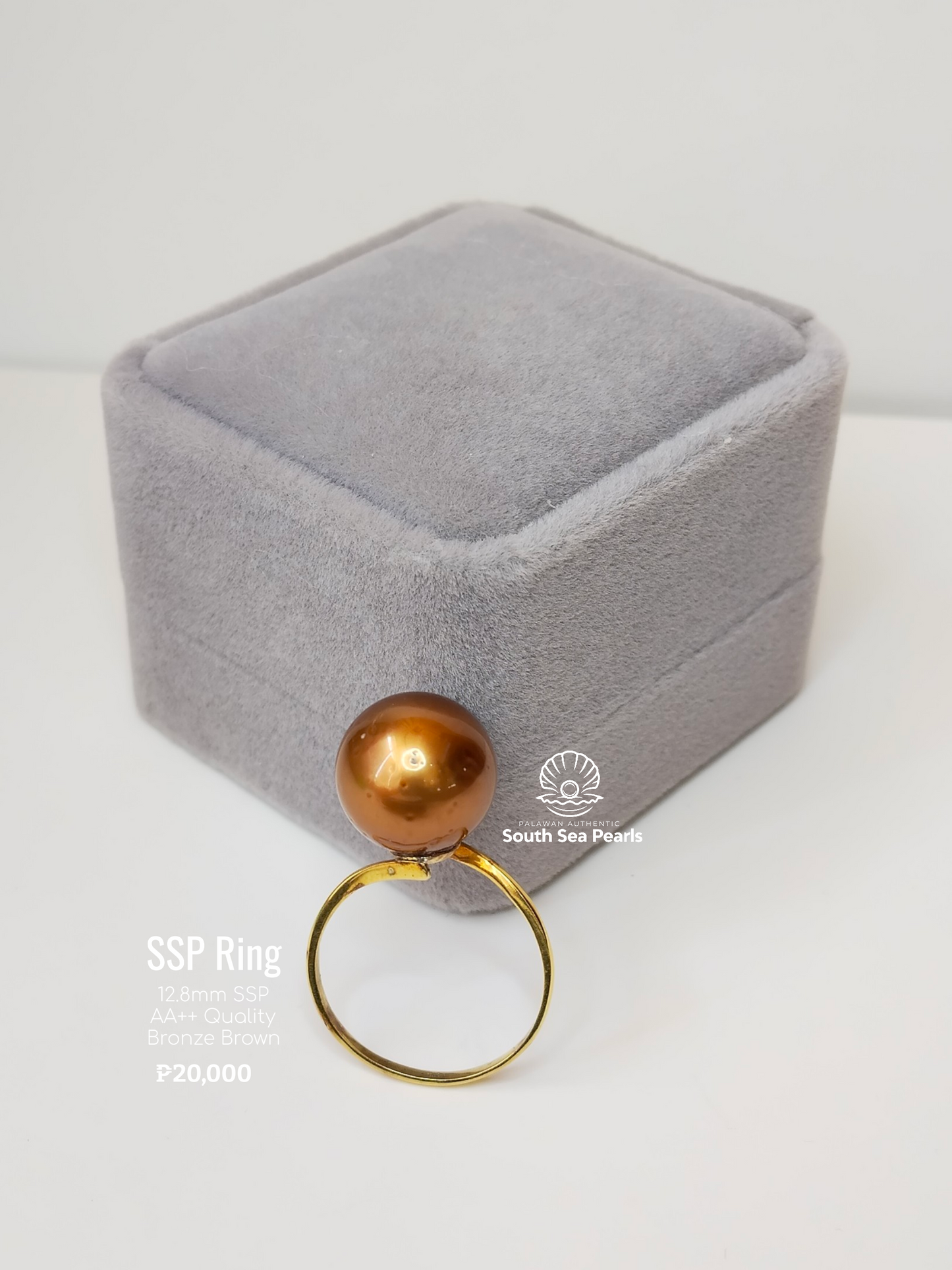 12.8mm Palawan Authentic Bronze Brown South Sea Pearl Rings in 14k Real Gold Settings