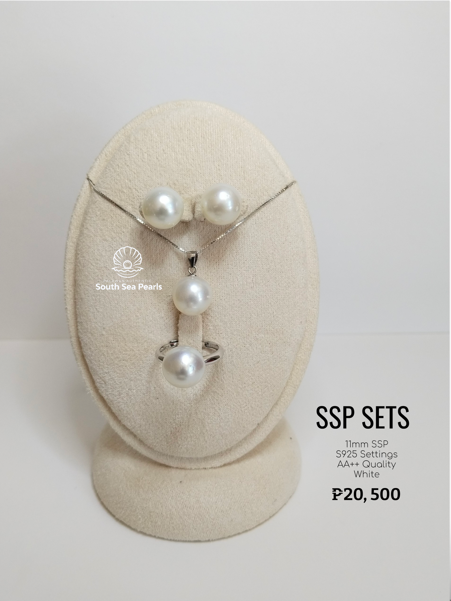11mm Palawan Authentic White Color South Sea Pearl Sets in S925 Settings