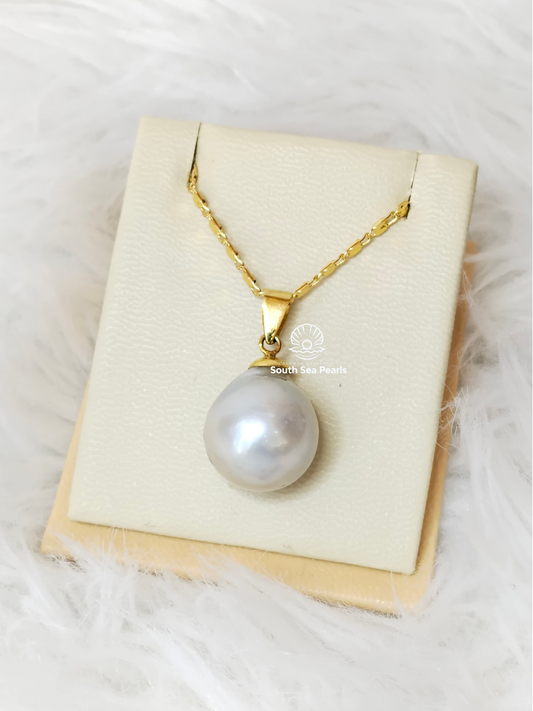 14.5mm Palawan Authentic Silver White Color South Sea Pearl Pendant in 14k Real Gold Settings