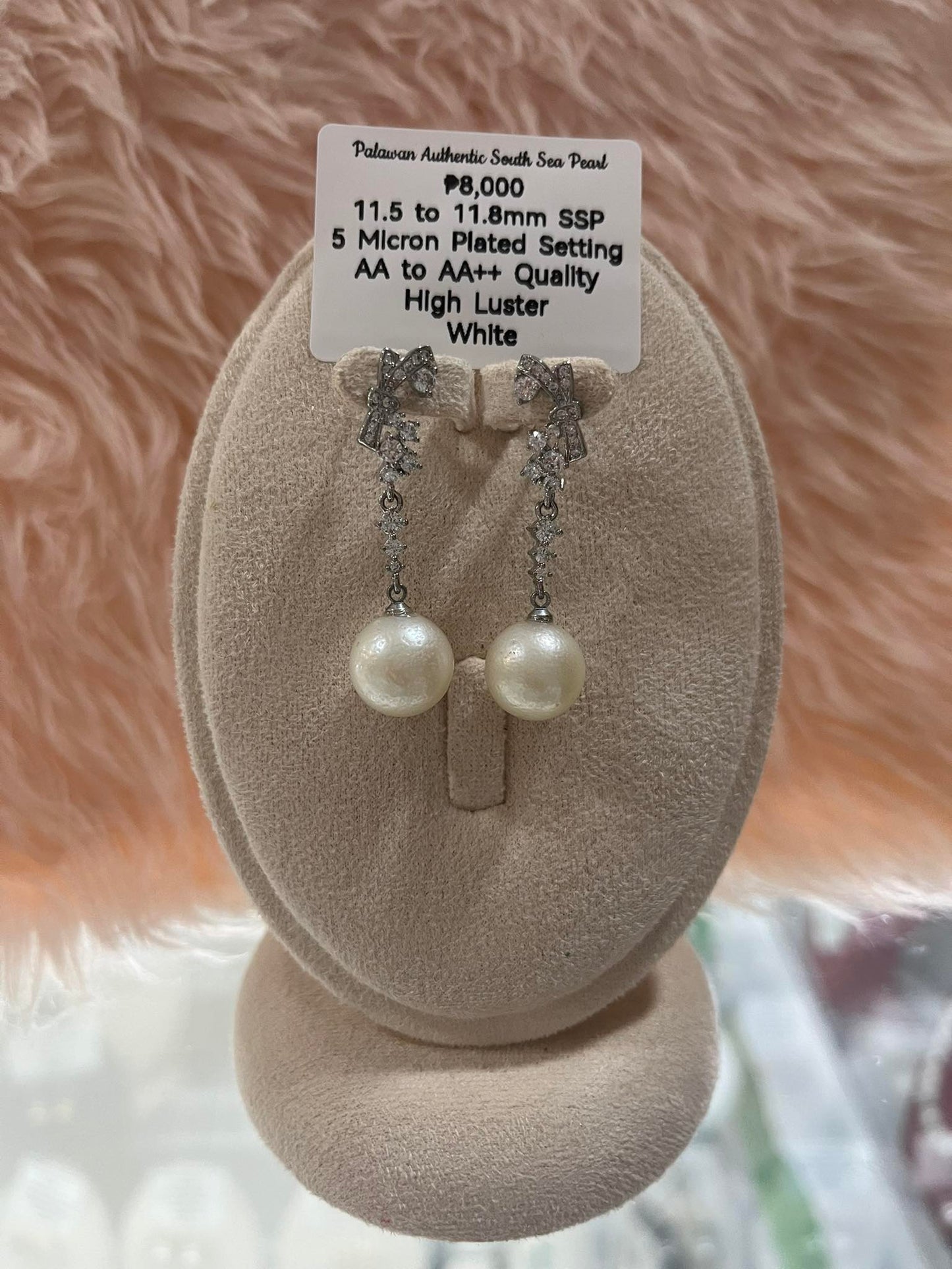 11.5 to 11.8mm Authentic White South Sea Pearl Set in 5 Micron Settings